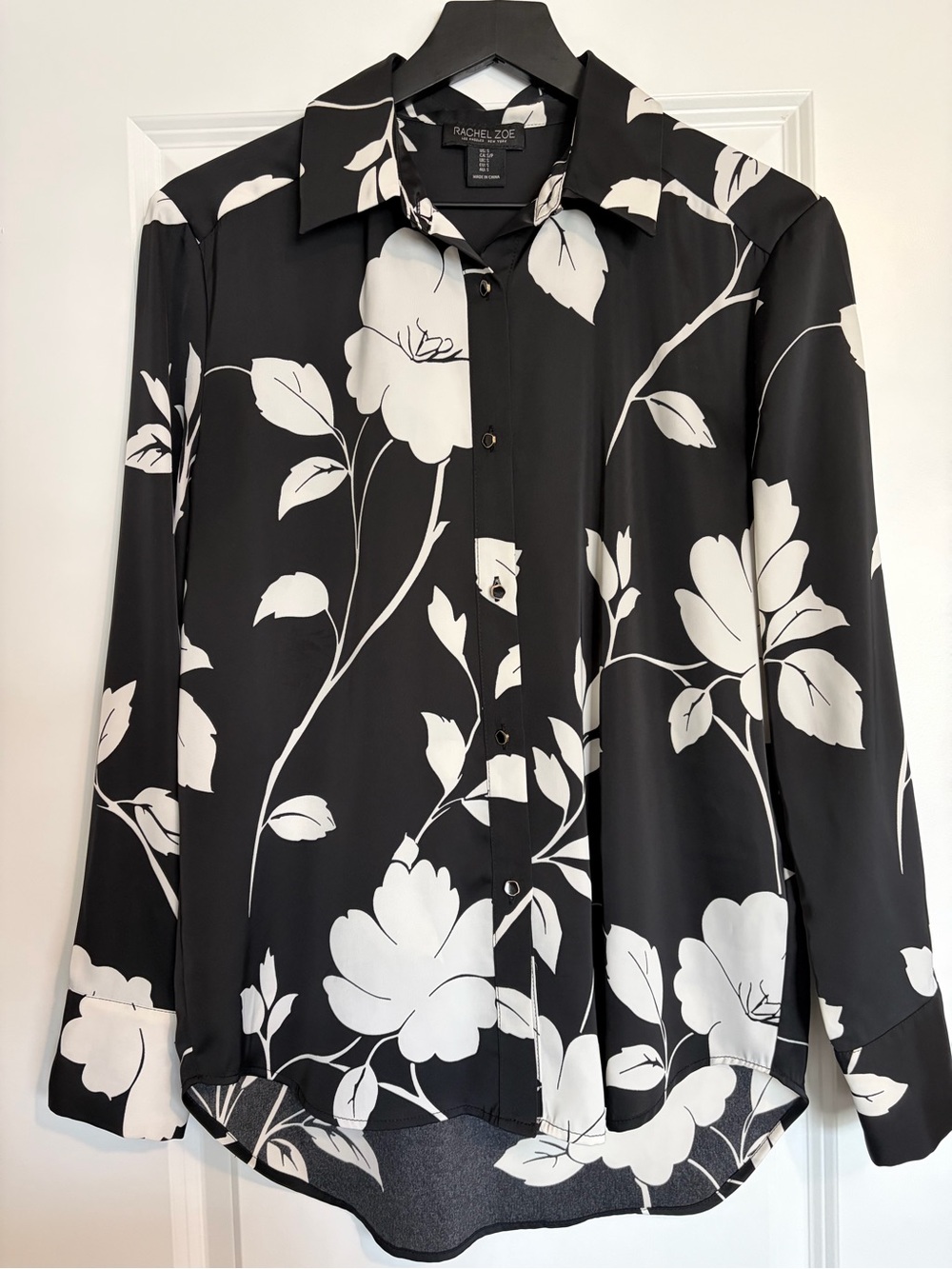 Rachel Zoe Black and White Floral Button-Front Shirt